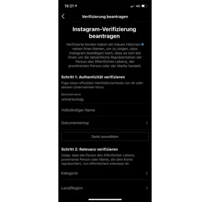 Instagram Verifizierung